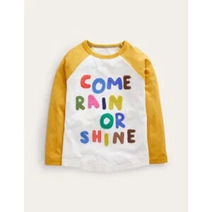 Mini Boden Joyful Raglan‎ Baseball Tee Top Size 9-10 YRS White and Yellow
